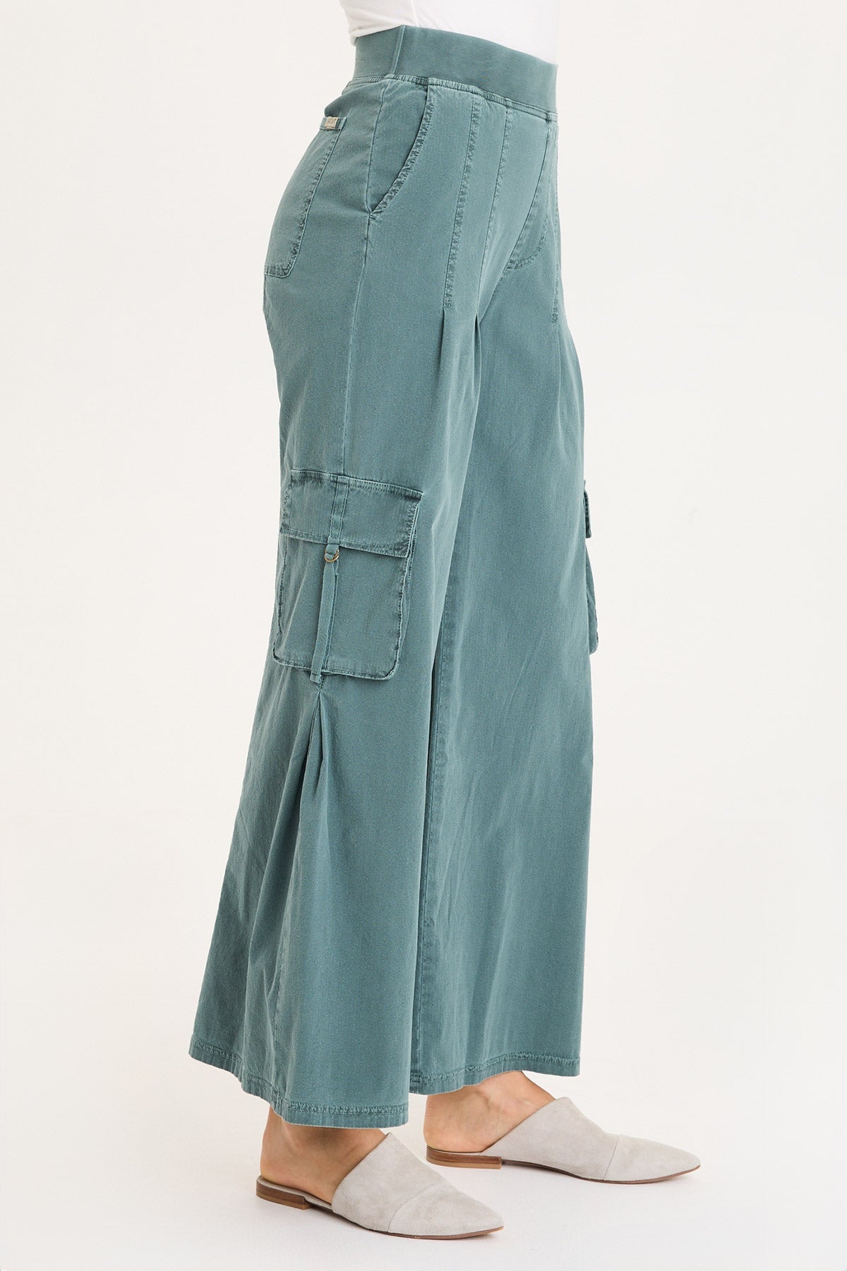 Erwin Side Pleats Wide Leg Cargo Pant Ocean Storm Pigment - XCVI