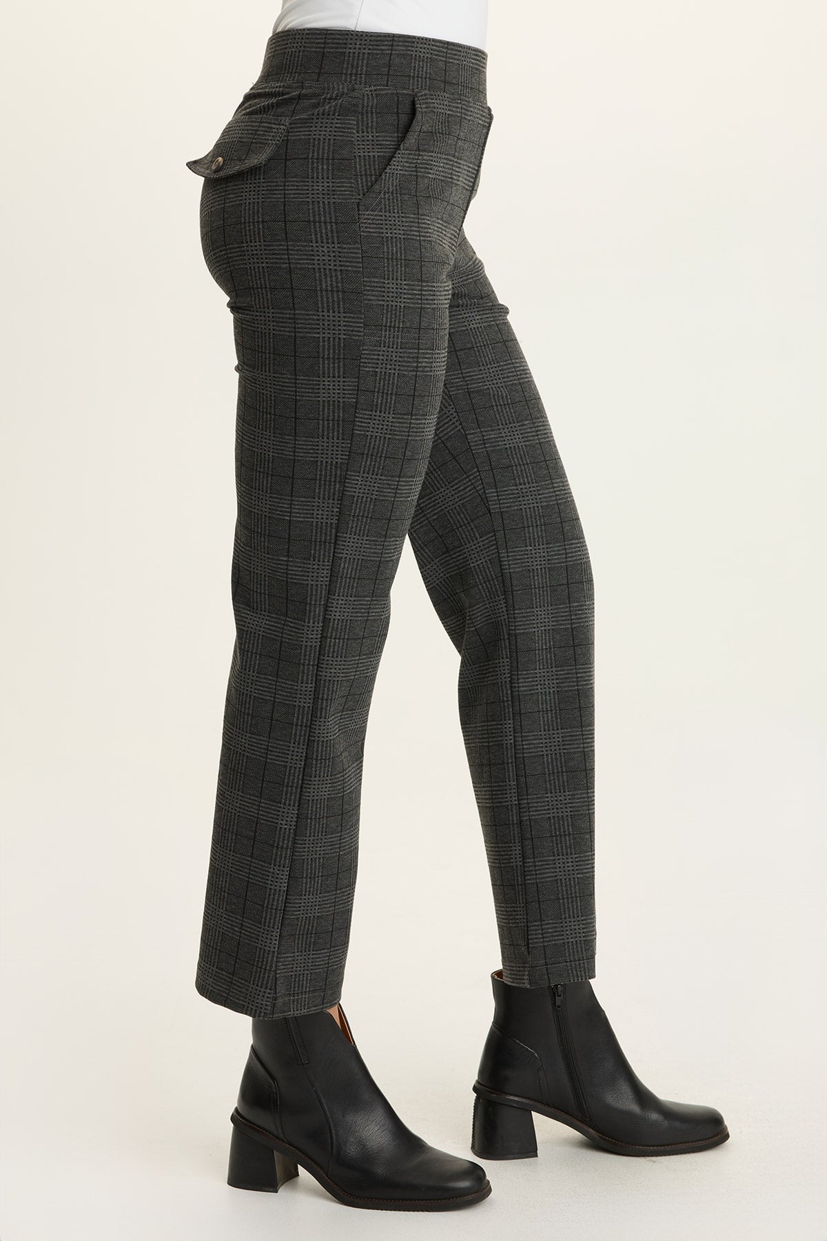 Wearables Limus Plaid Stretch Flare Pant Charcoal - XCVI