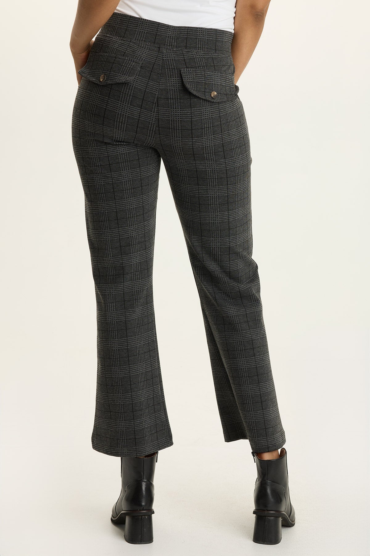 Wearables Limus Plaid Stretch Flare Pant Charcoal - XCVI