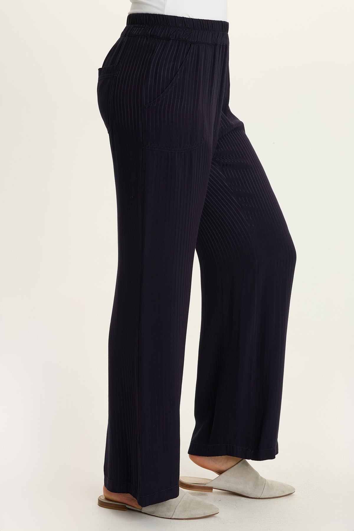 Wearables Harmon Satin Stripe Wide-Leg Navy - XCVI