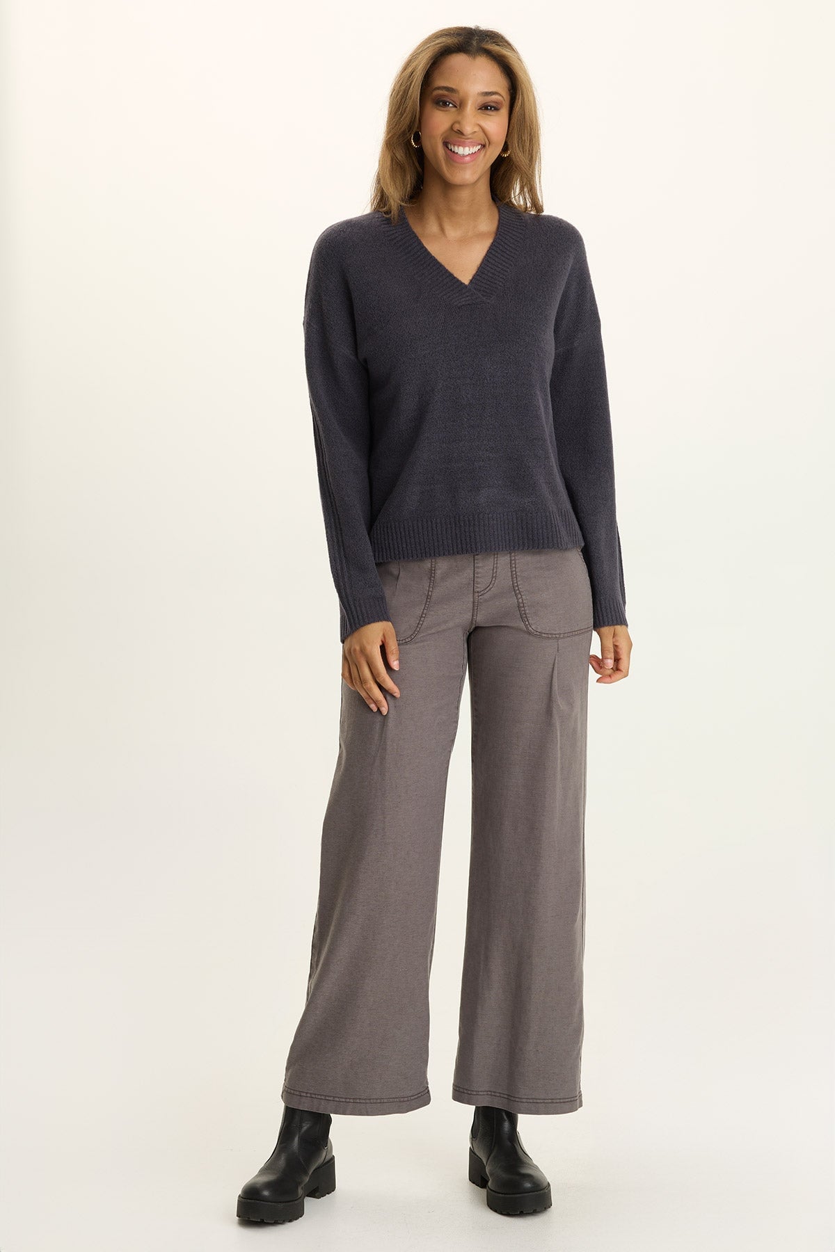 Wearables Riven Twill Wide-Leg Pant Charcoal - XCVI