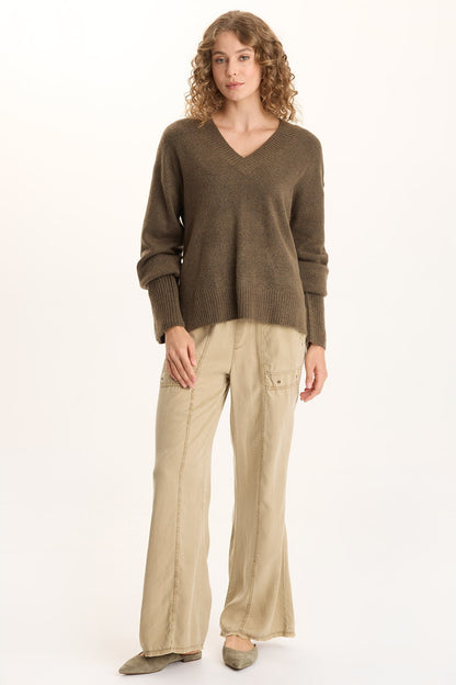 Schyler Soft Twill Wide-Leg Pant Plateau Pigment - XCVI