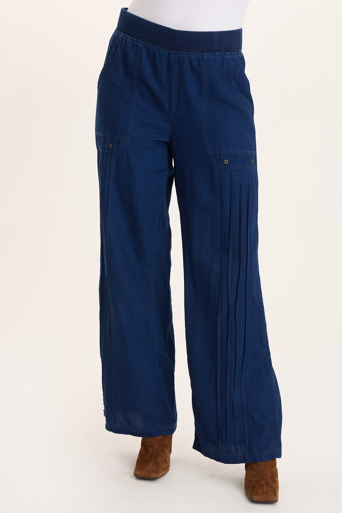 Arvid Indigo Twill Mock-Denim Wide-Leg Pull-On Pant Sluice Wash - XCVI