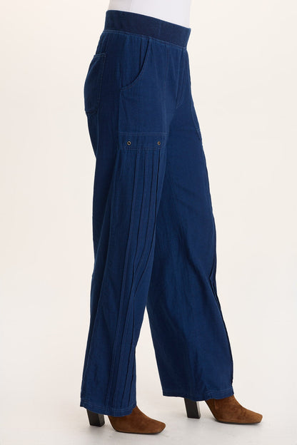 Arvid Indigo Twill Mock-Denim Wide-Leg Pull-On Pant Sluice Wash - XCVI
