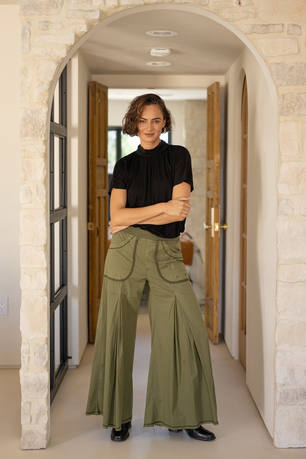 Nevins Ultra Wide Leg Drawstring Pant Thicket Pigment - XCVI