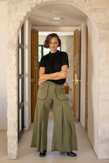 Nevins Ultra Wide Leg Drawstring Pant Thicket Pigment - XCVI