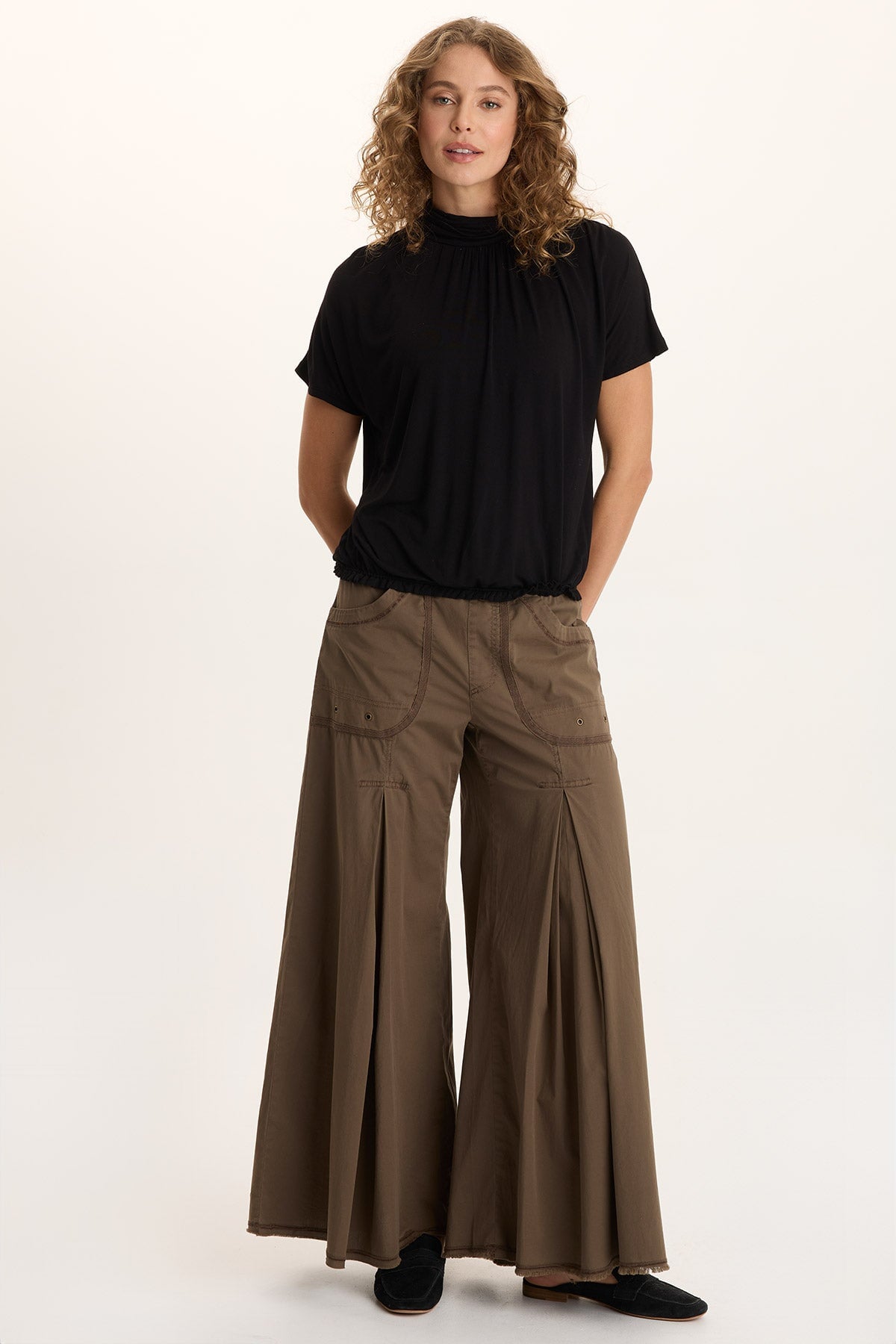 Nevins Ultra Wide Leg Drawstring Pant Oak Creek Pigment - XCVI
