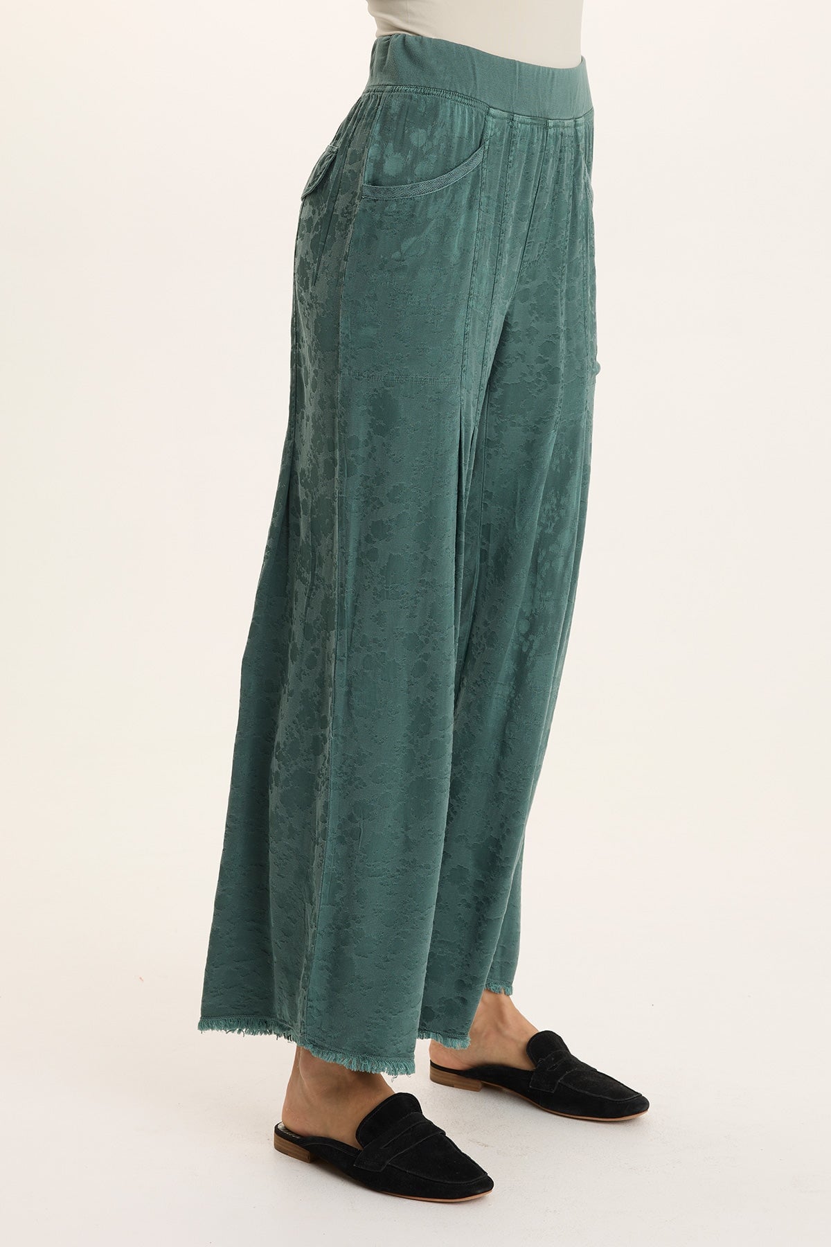 Twaina Textured Satin Pull-On Wide-Leg Pant Ocean Storm Pigment - XCVI