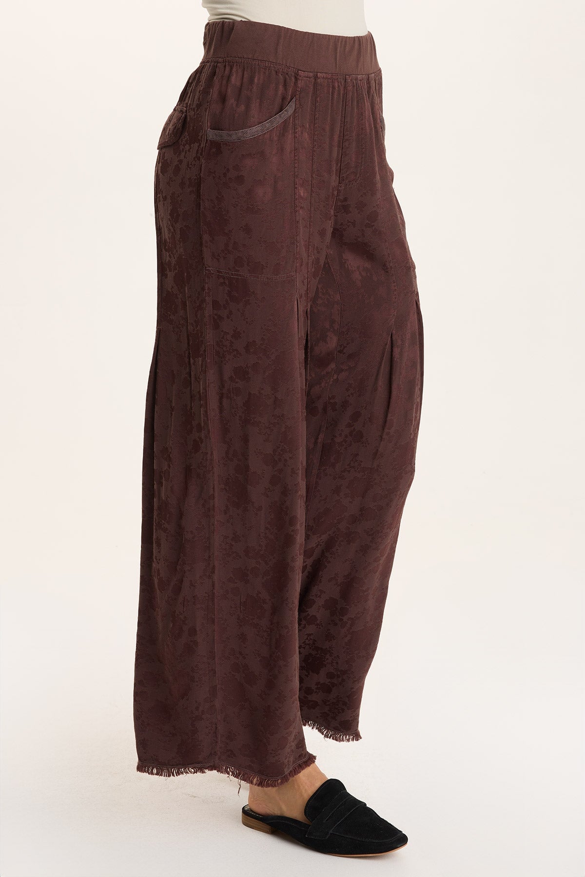 Twaina Textured Satin Pull-On Wide-Leg Pant Bistro Pigment - XCVI
