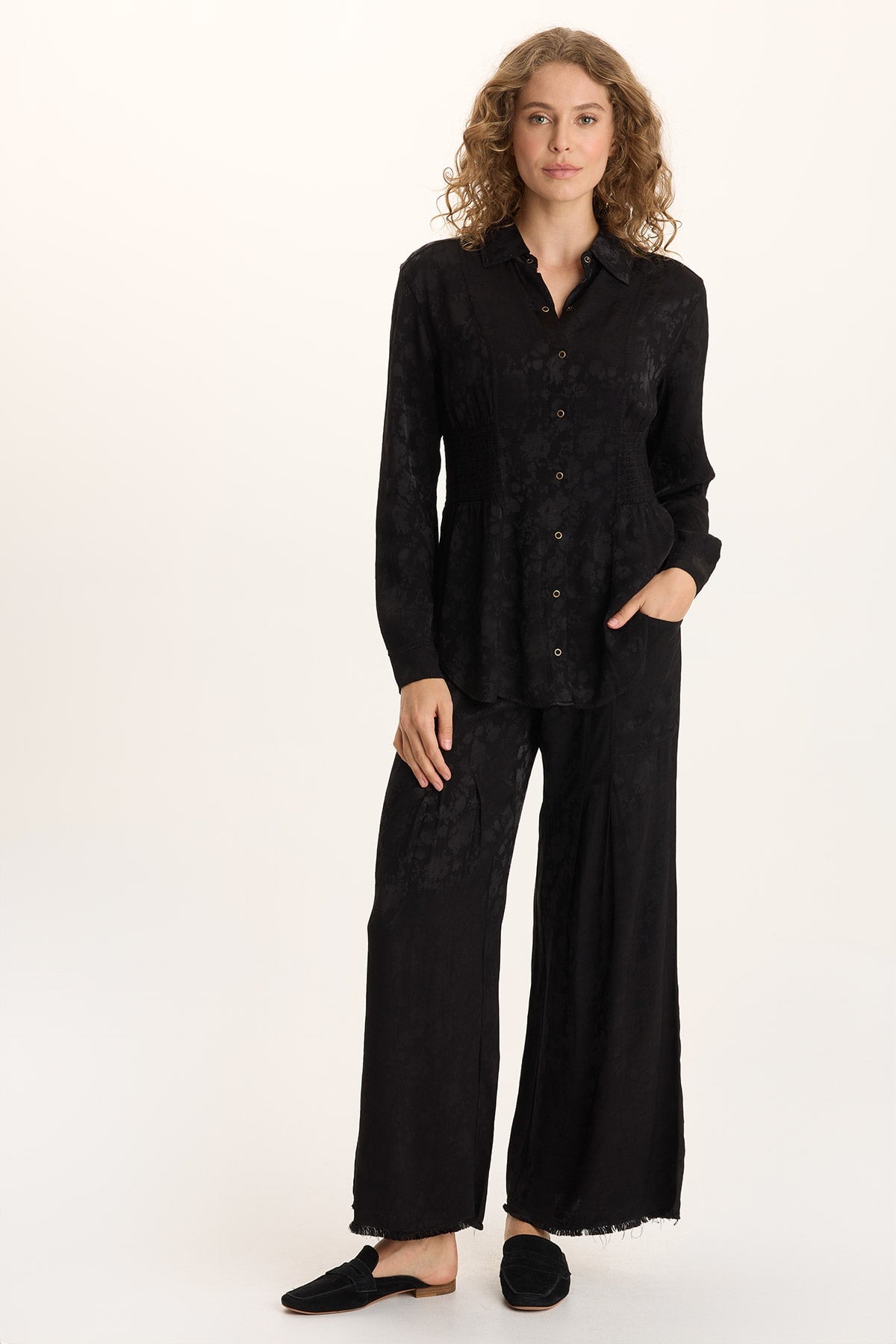 Twaina Textured Satin Pull-On Wide-Leg Pant Black - XCVI