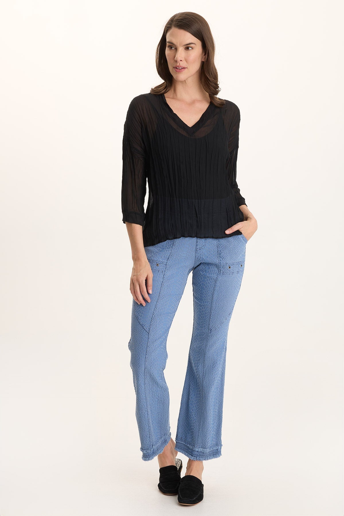 Askell Textured Jacquard Pull-On Flare Pant Blue Echo Pigment - XCVI
