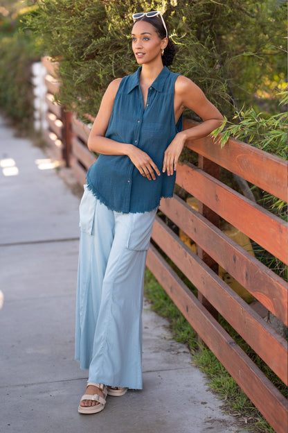 Wearables Desoto Lightweight Twill Ultra-Flare Wide Leg Pant Ocean Front - XCVI