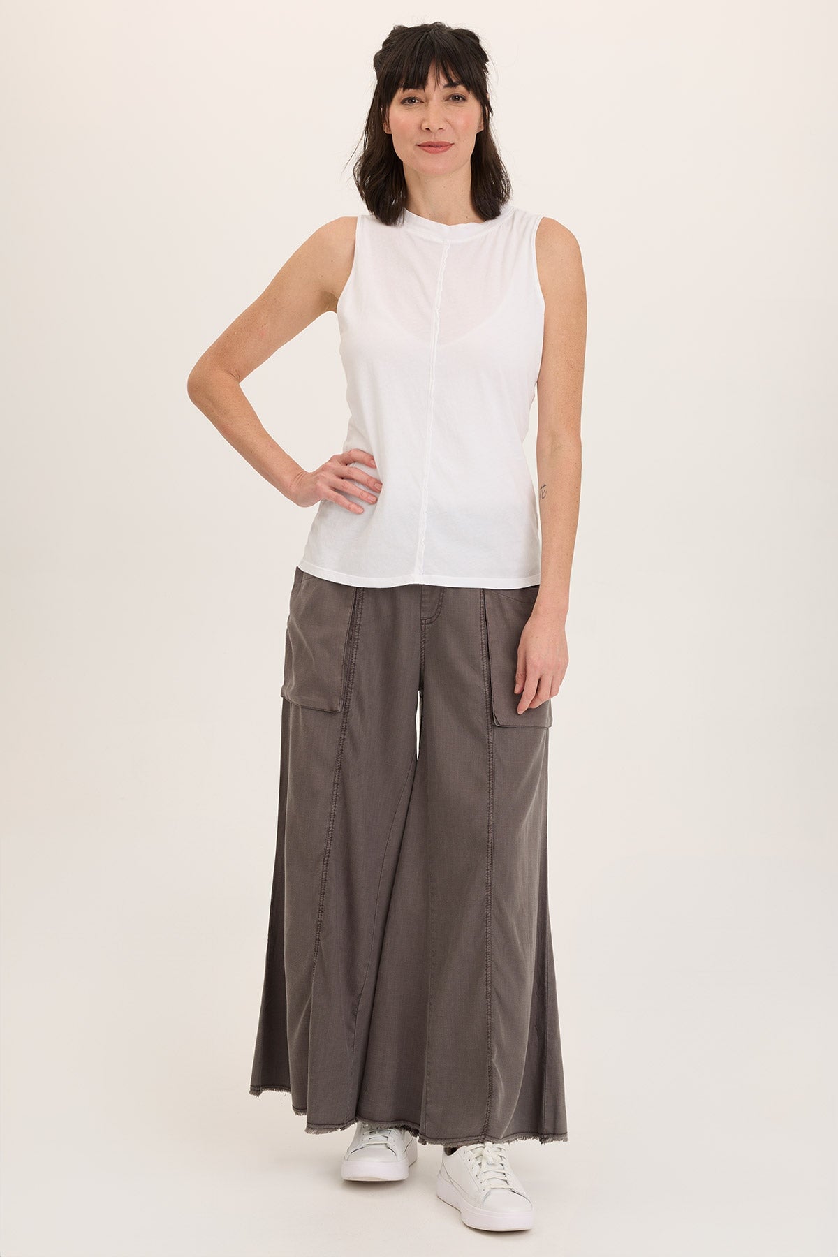 Wearables Desoto Lightweight Twill Ultra-Flare Wide Leg Pant Charcoal - XCVI