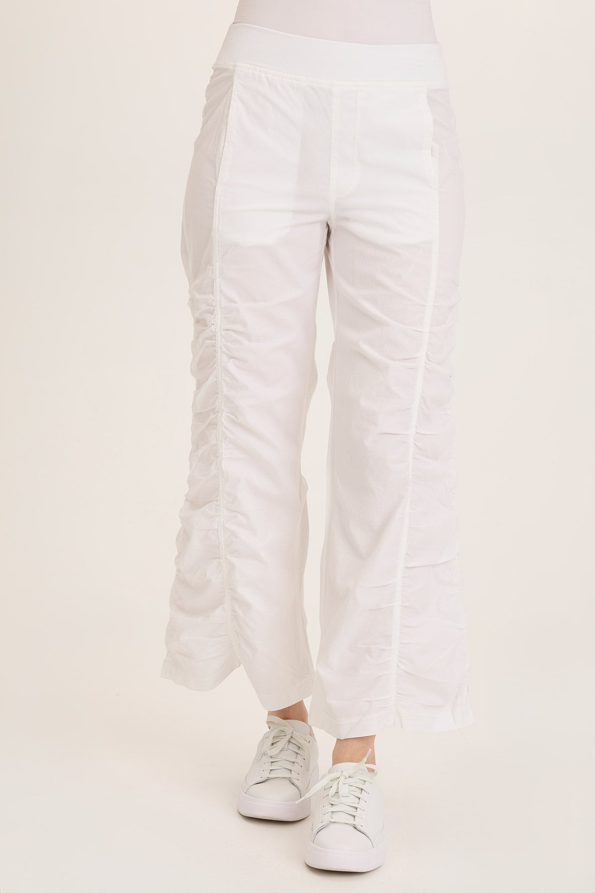 Wearables Naola Stretch Poplin Ruched Flare Gaucho Pant White - XCVI
