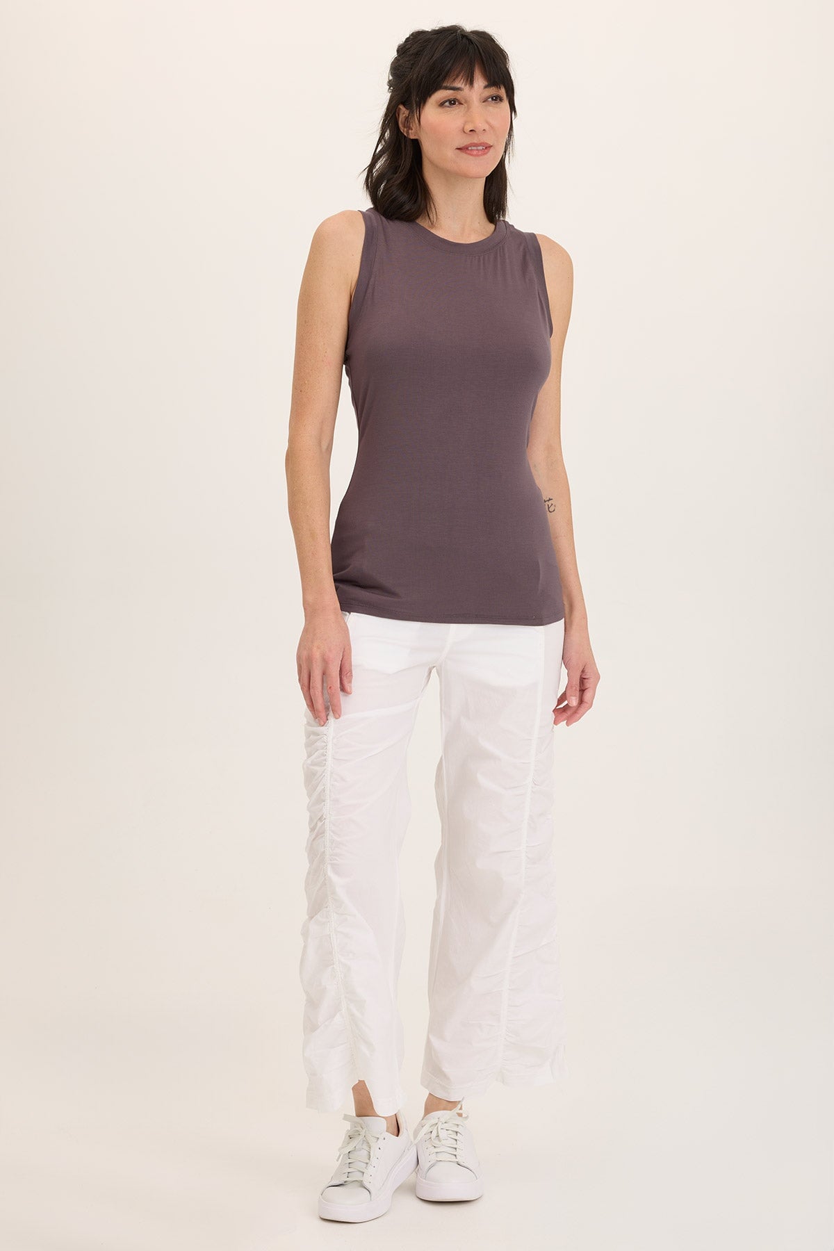 Wearables Naola Stretch Poplin Ruched Flare Gaucho Pant White - XCVI
