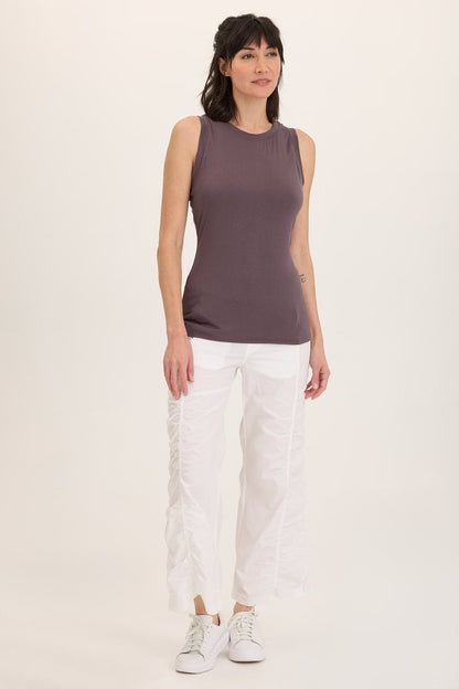Wearables Naola Stretch Poplin Ruched Flare Gaucho Pant White - XCVI
