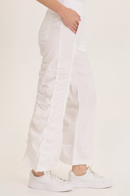 Wearables Naola Stretch Poplin Ruched Flare Gaucho Pant White - XCVI