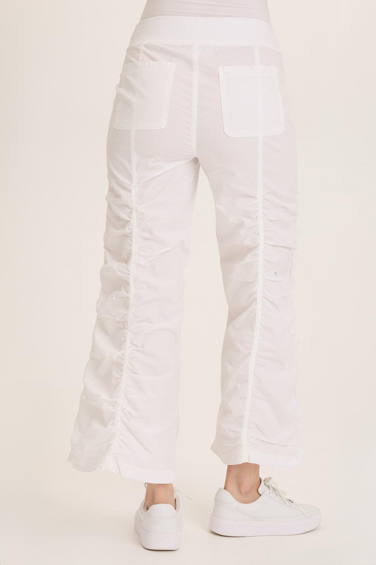 Wearables Naola Stretch Poplin Ruched Flare Gaucho Pant White - XCVI