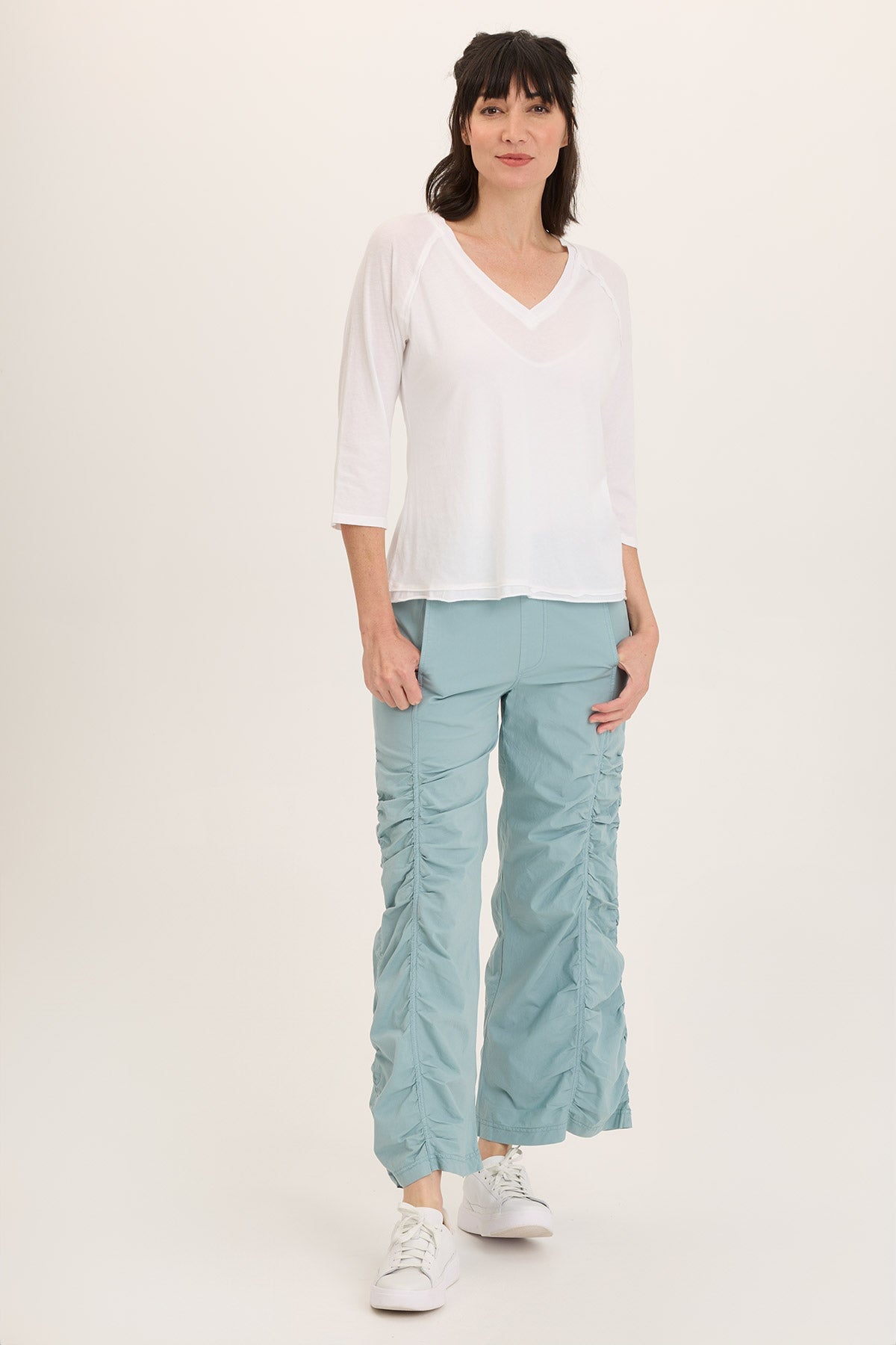 Wearables Naola Stretch Poplin Ruched Flare Gaucho Pant Ocean Front - XCVI