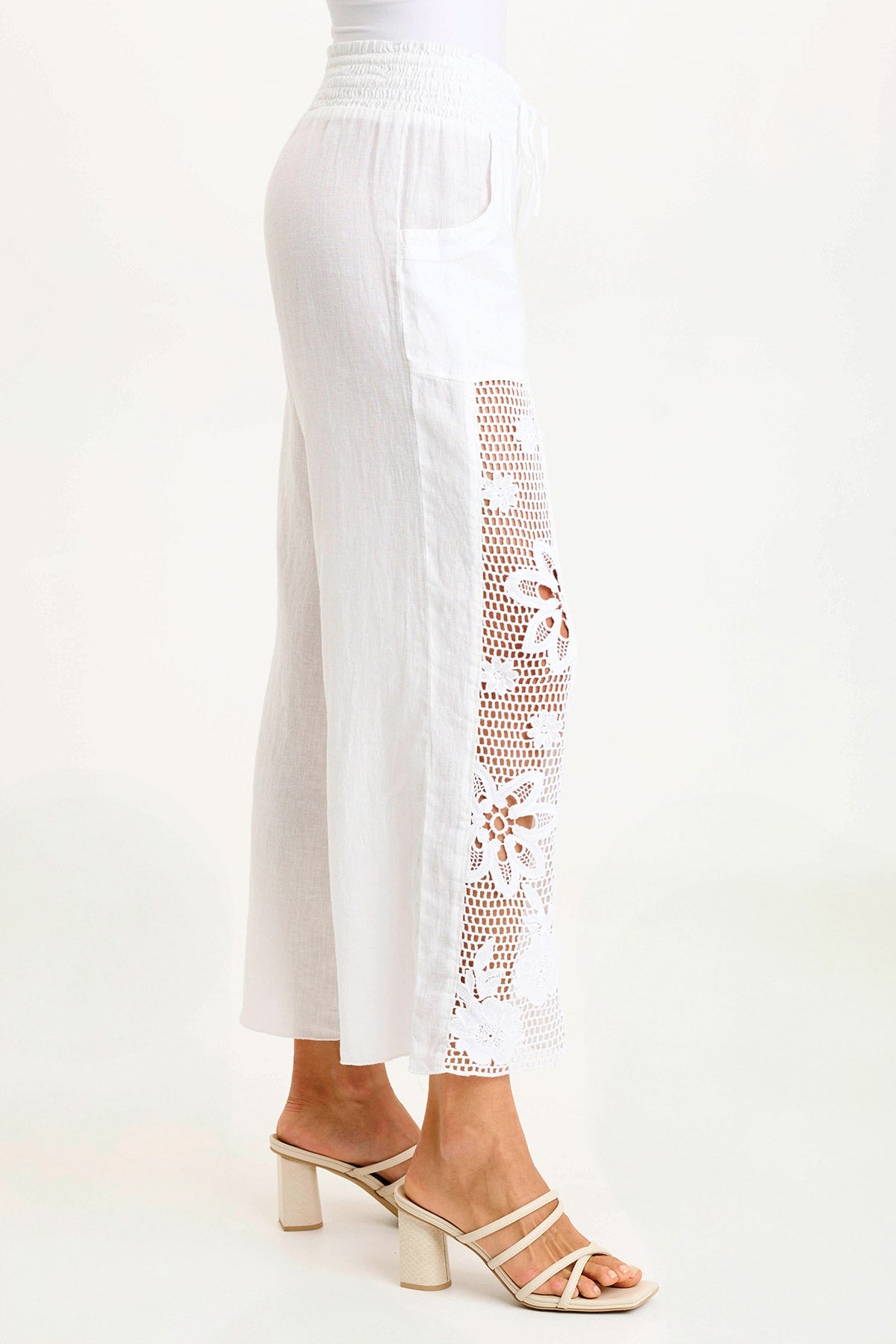 Rokel Linen/Crochet Breezy Wide Leg Pant White - XCVI