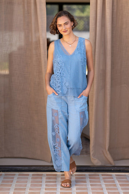 Rokel Crochet Breezy Wide Leg Pant Shasta Lake - XCVI