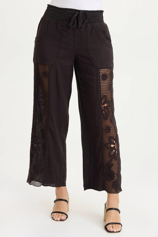 Rokel Crochet Breezy Wide Leg Pant Black - XCVI