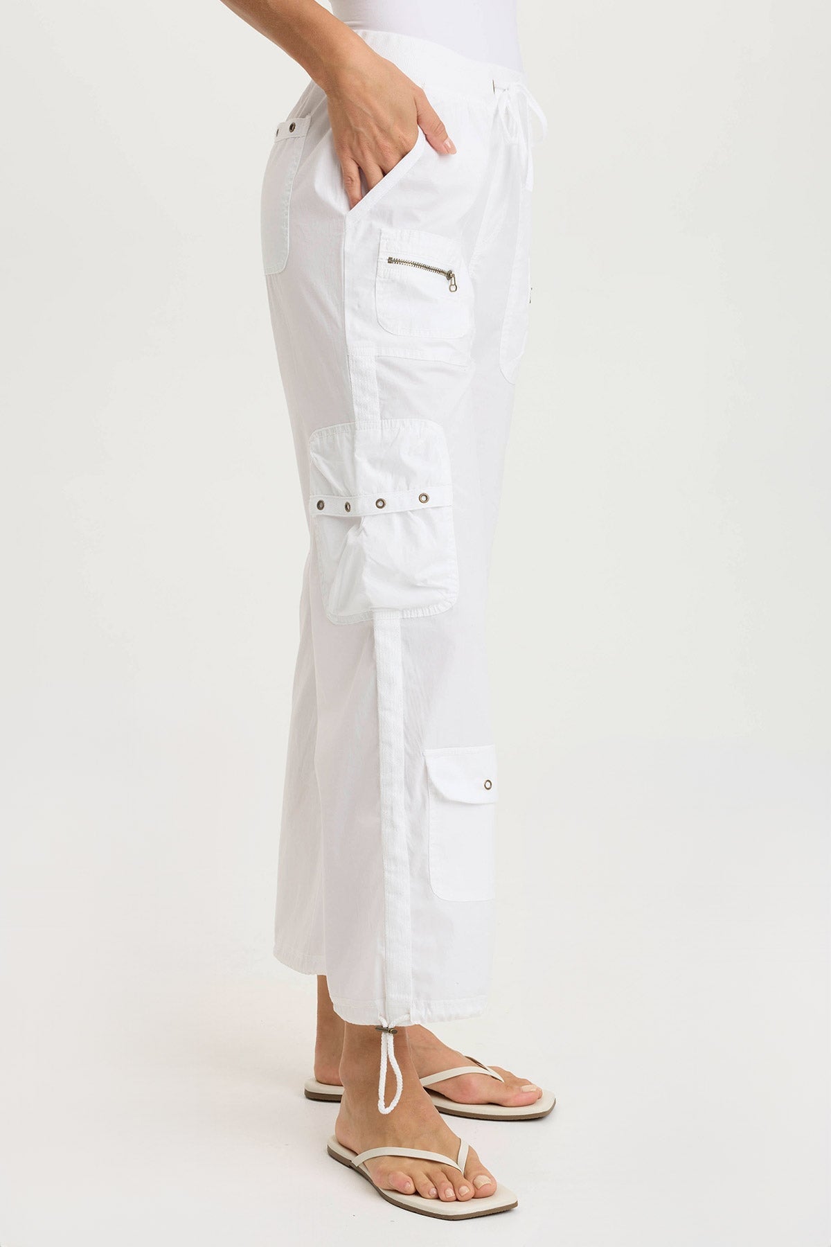 Langley Poplin Cinched Relaxed Fit Cargo Pant White - XCVI