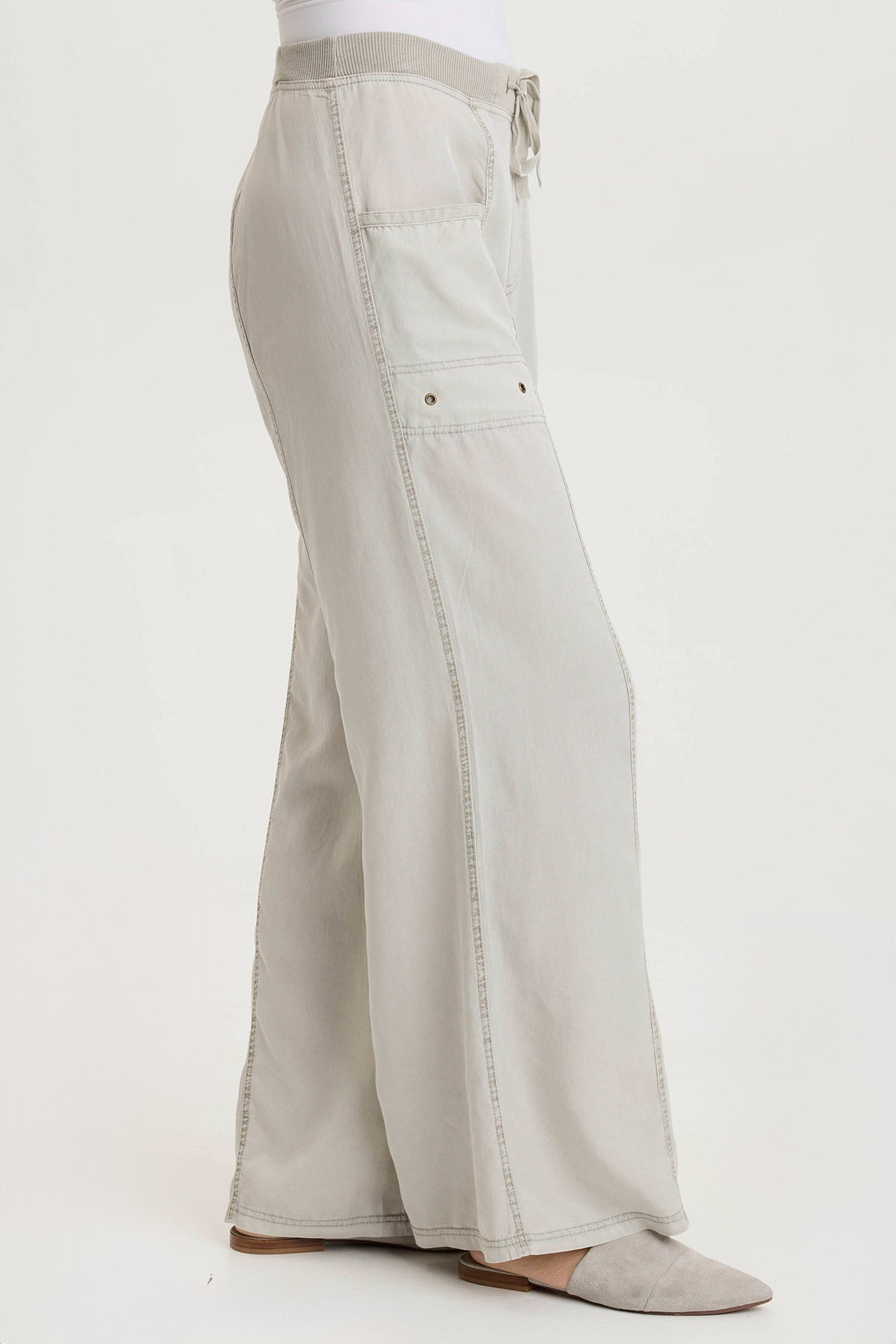 Tarla Wide-Leg Twill Crop-Pocket Effortless Wide-Leg Whitecap Pigment - XCVI