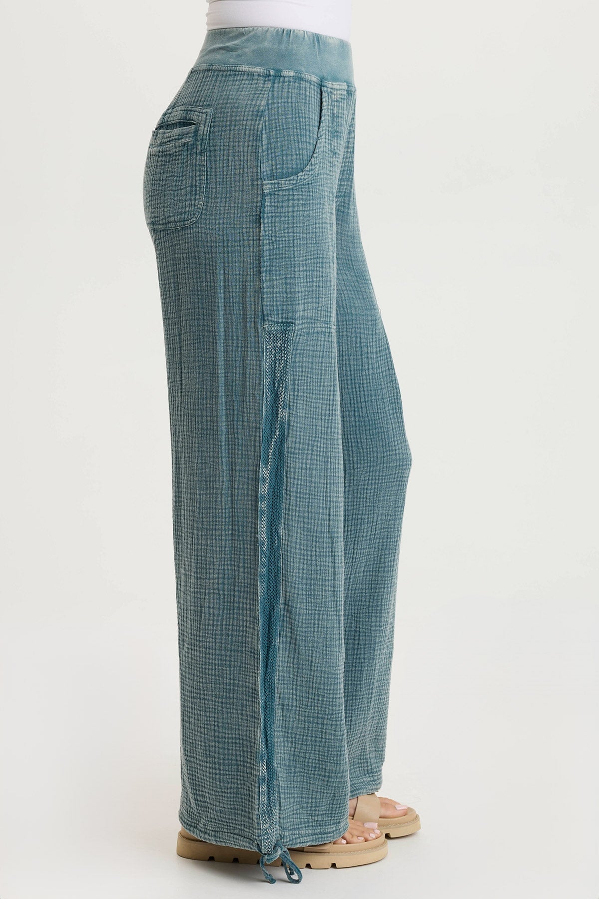 Lenka Wide-Leg Breathable Cinched Gauze Pant Distress Wash Tideworn - XCVI