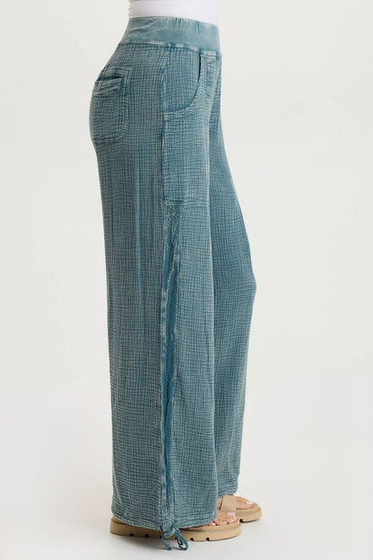Lenka Wide-Leg Breathable Cinched Gauze Pant Distress Wash Tideworn - XCVI