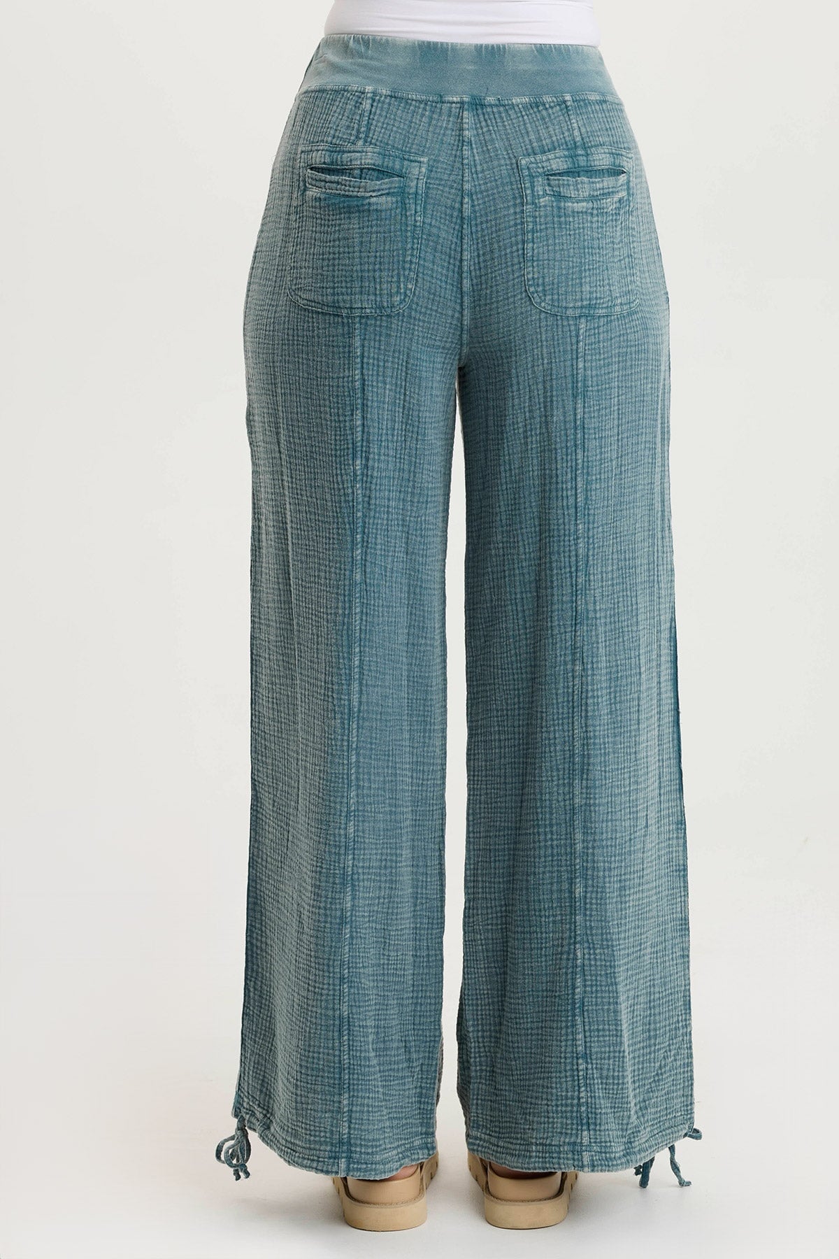 Lenka Wide-Leg Breathable Cinched Gauze Pant Distress Wash Tideworn - XCVI