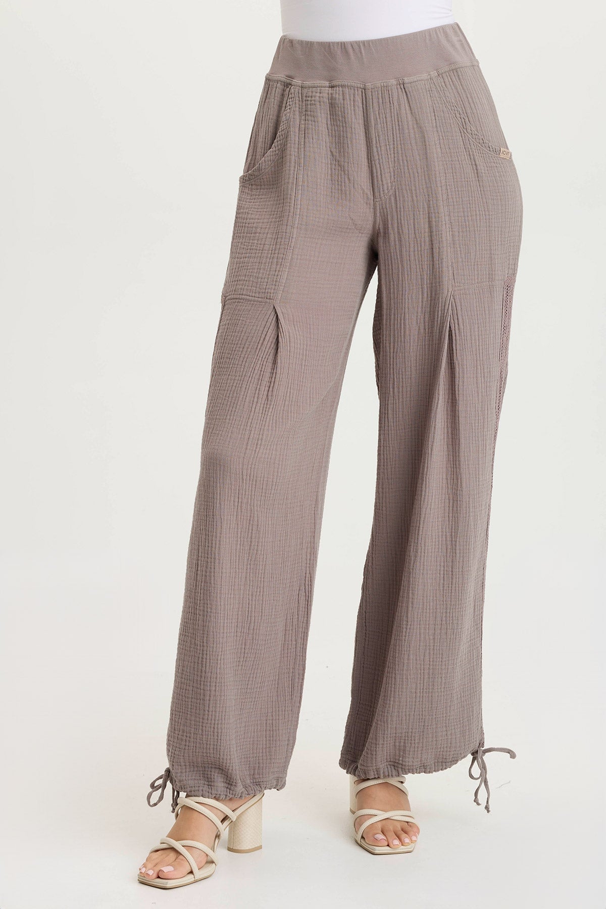 Lenka Wide-Leg Breathable Cinched Gauze Pant Poppy Seed - XCVI