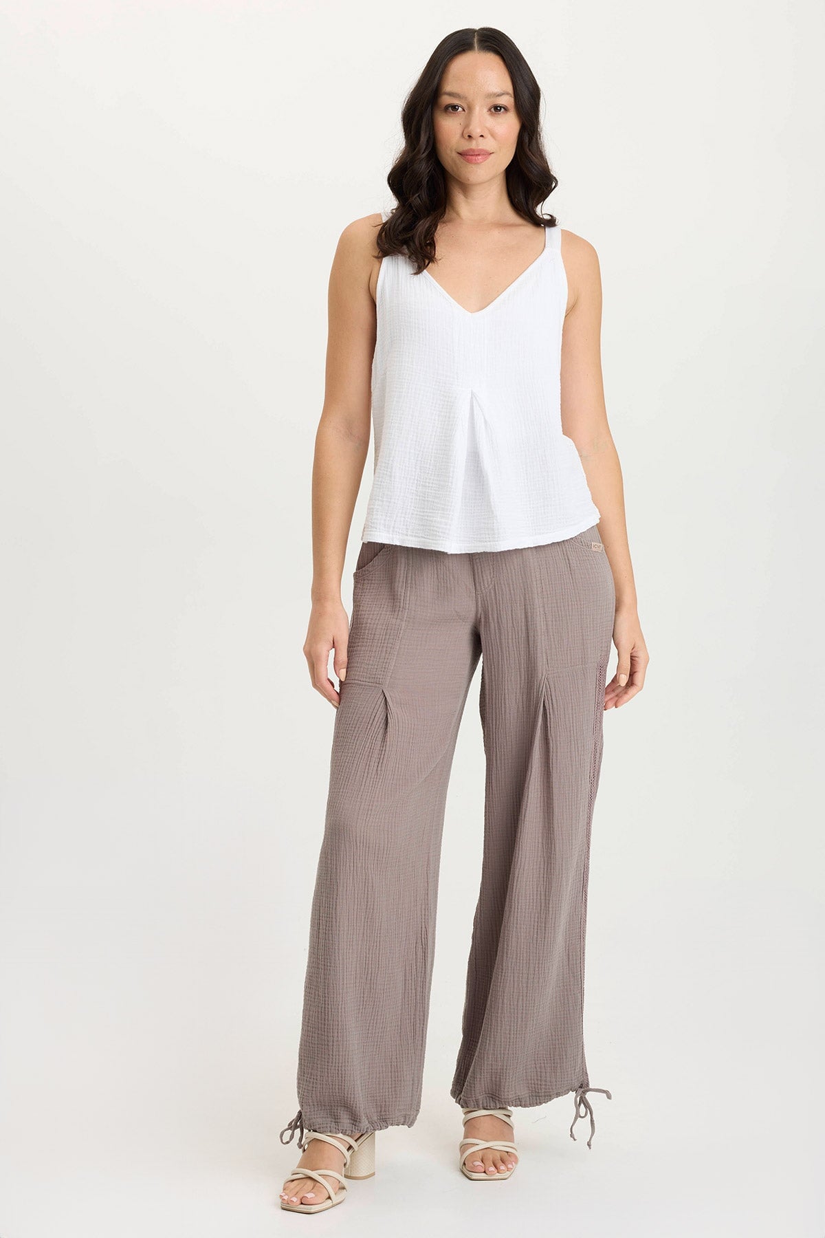 Lenka Wide-Leg Breathable Cinched Gauze Pant Poppy Seed - XCVI