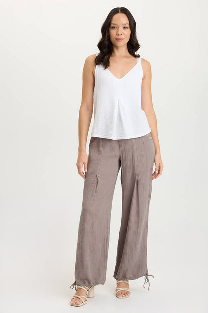 Lenka Wide-Leg Breathable Cinched Gauze Pant Poppy Seed - XCVI