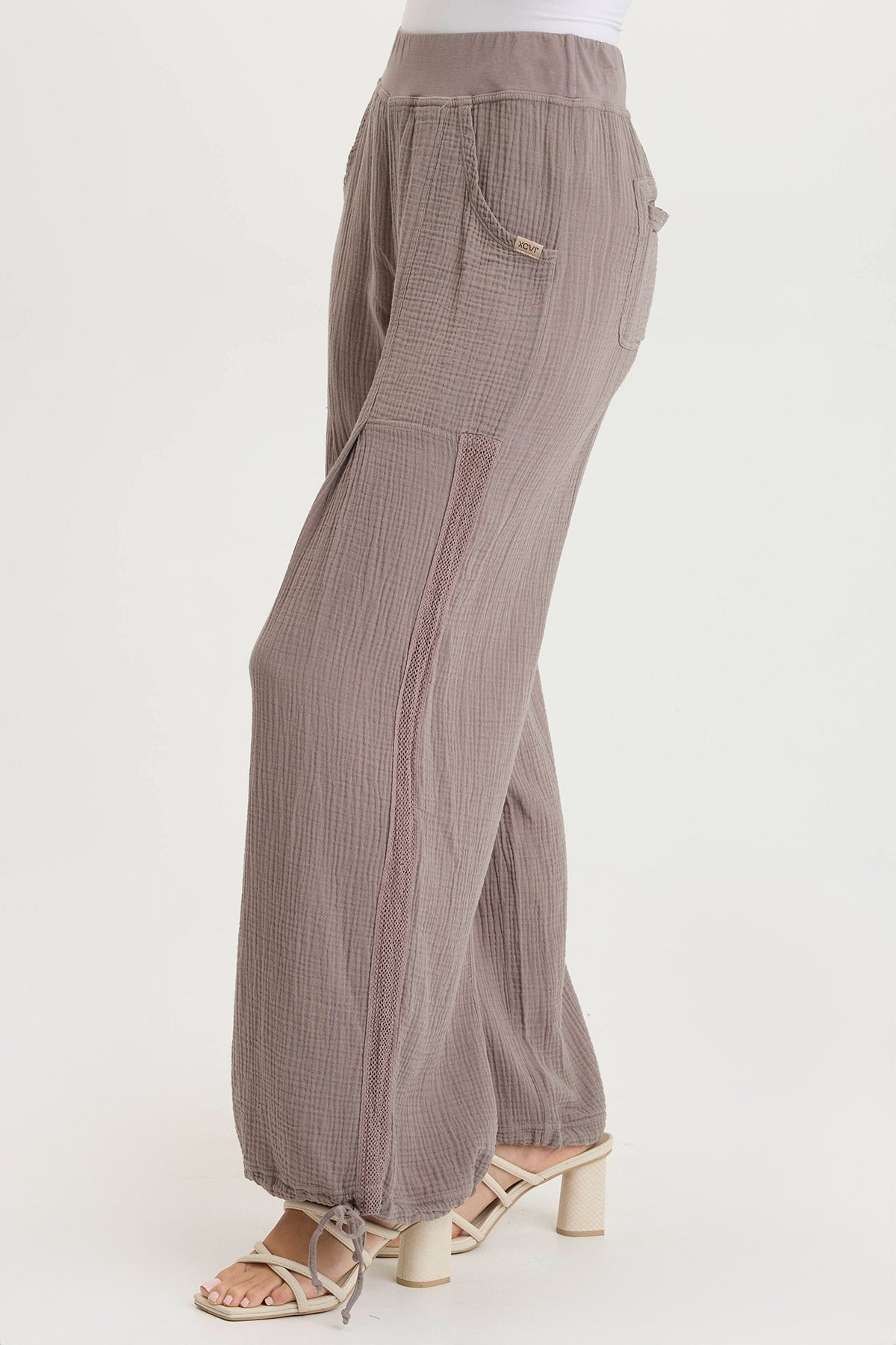 Lenka Wide-Leg Breathable Cinched Gauze Pant Poppy Seed - XCVI