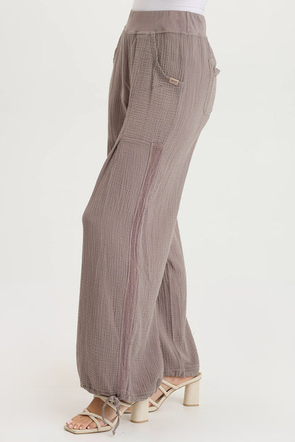 Lenka Wide-Leg Breathable Cinched Gauze Pant Poppy Seed - XCVI