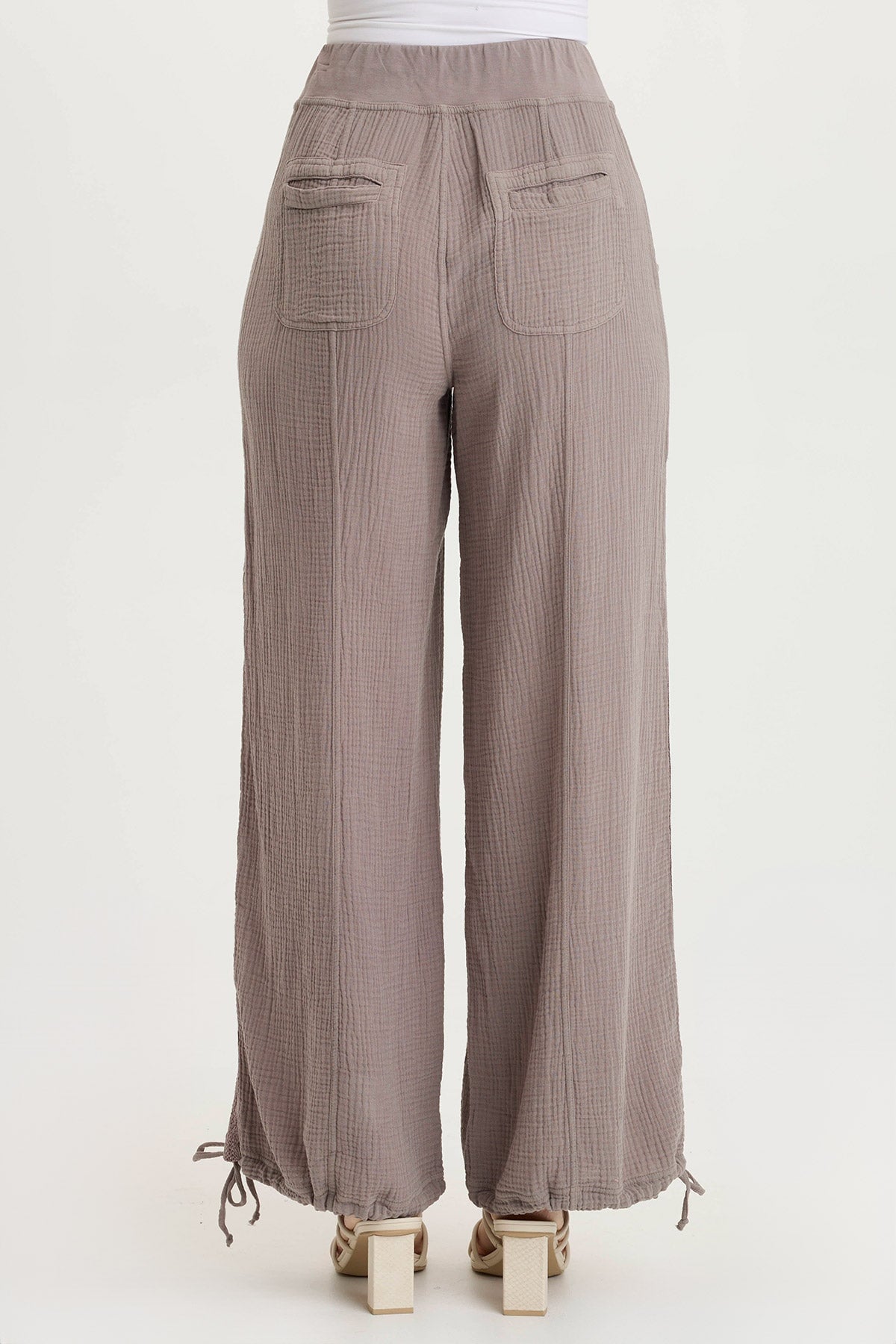 Lenka Wide-Leg Breathable Cinched Gauze Pant Poppy Seed - XCVI