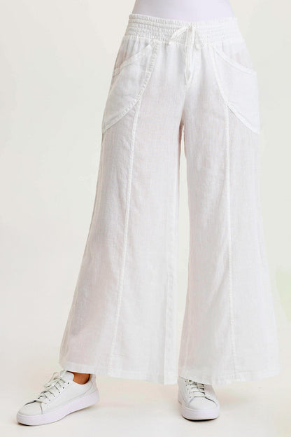 Pia Effortless Linen Wide-Leg Pant White - XCVI