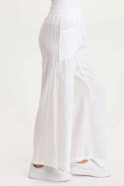 Pia Effortless Linen Wide-Leg Pant White - XCVI