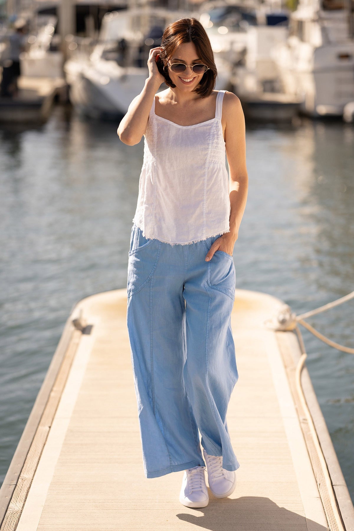 Pia Effortless Linen Wide-Leg Pant Shasta Lake - XCVI