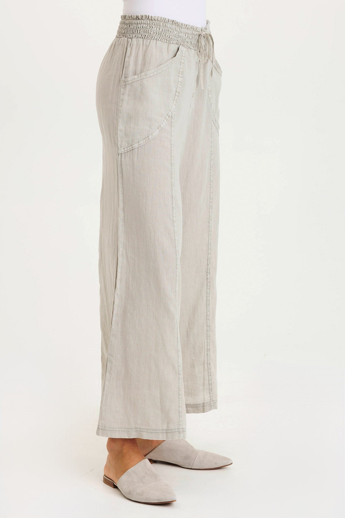 Pia Effortless Linen Wide-Leg Pant Whitecap Pigment - XCVI
