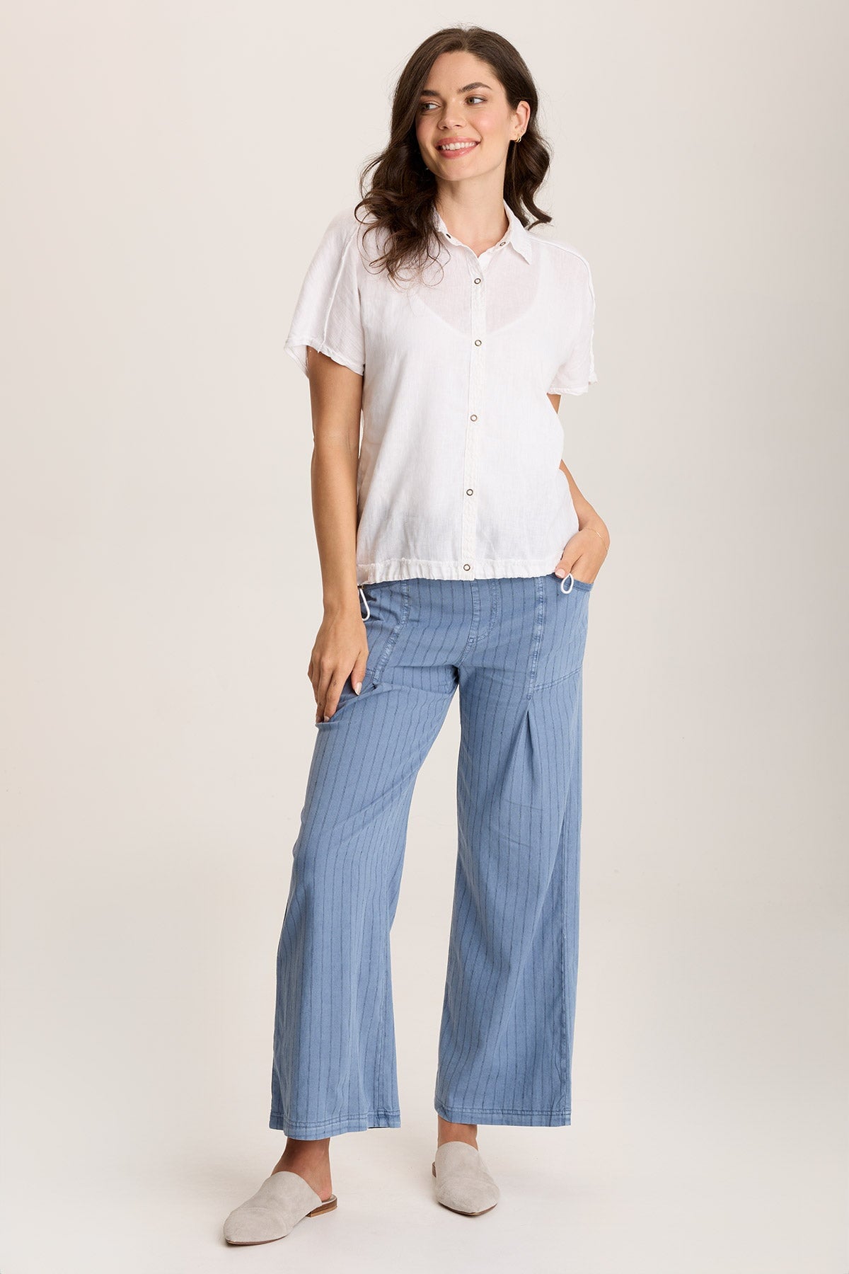 Laughlin Striped Linen Wide Leg Pant Pacific Pigment - XCVI