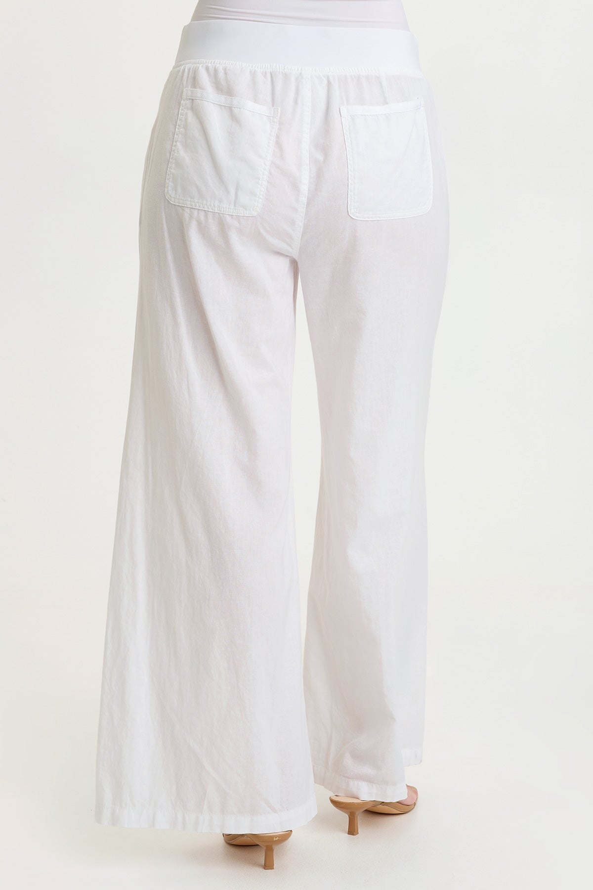 Wearables Terri Wide Leg High-Waist Pant in cotton linen with center leg pleats and inseam pockets in White White - XCVI