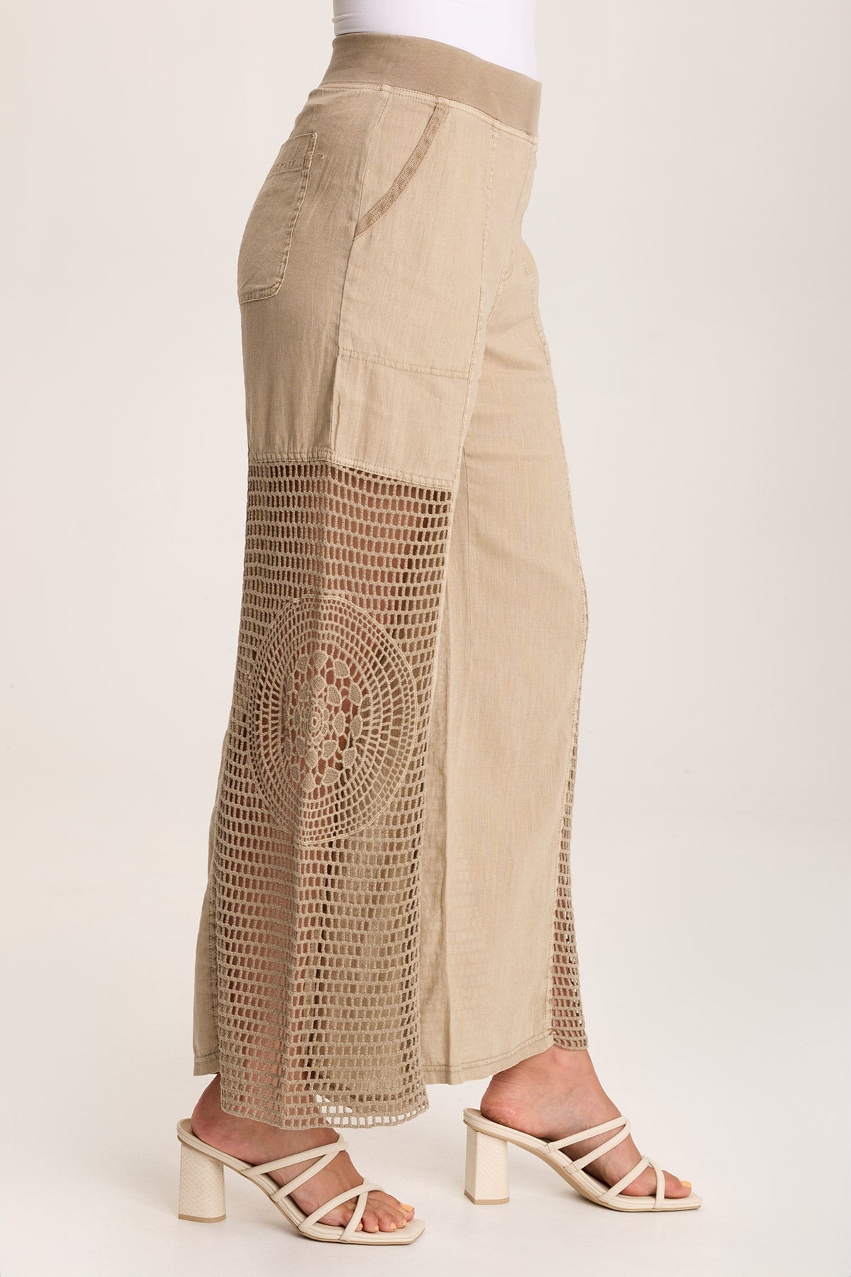 Tangent Linen/Crochet Wide Leg Pant Tanglewood Pigment - XCVI