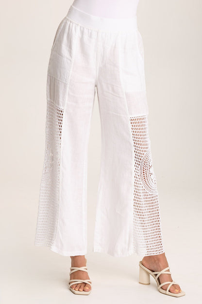 Tangent Linen/Crochet Wide Leg Pant White - XCVI