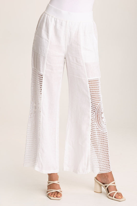 Tangent Linen/Crochet Wide Leg Pant White - XCVI