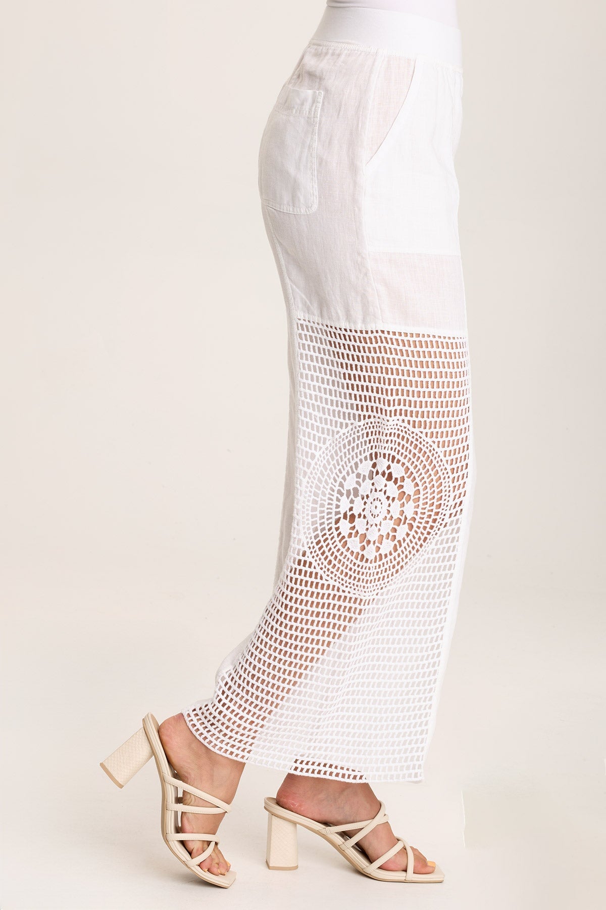 Tangent Linen/Crochet Wide Leg Pant White - XCVI