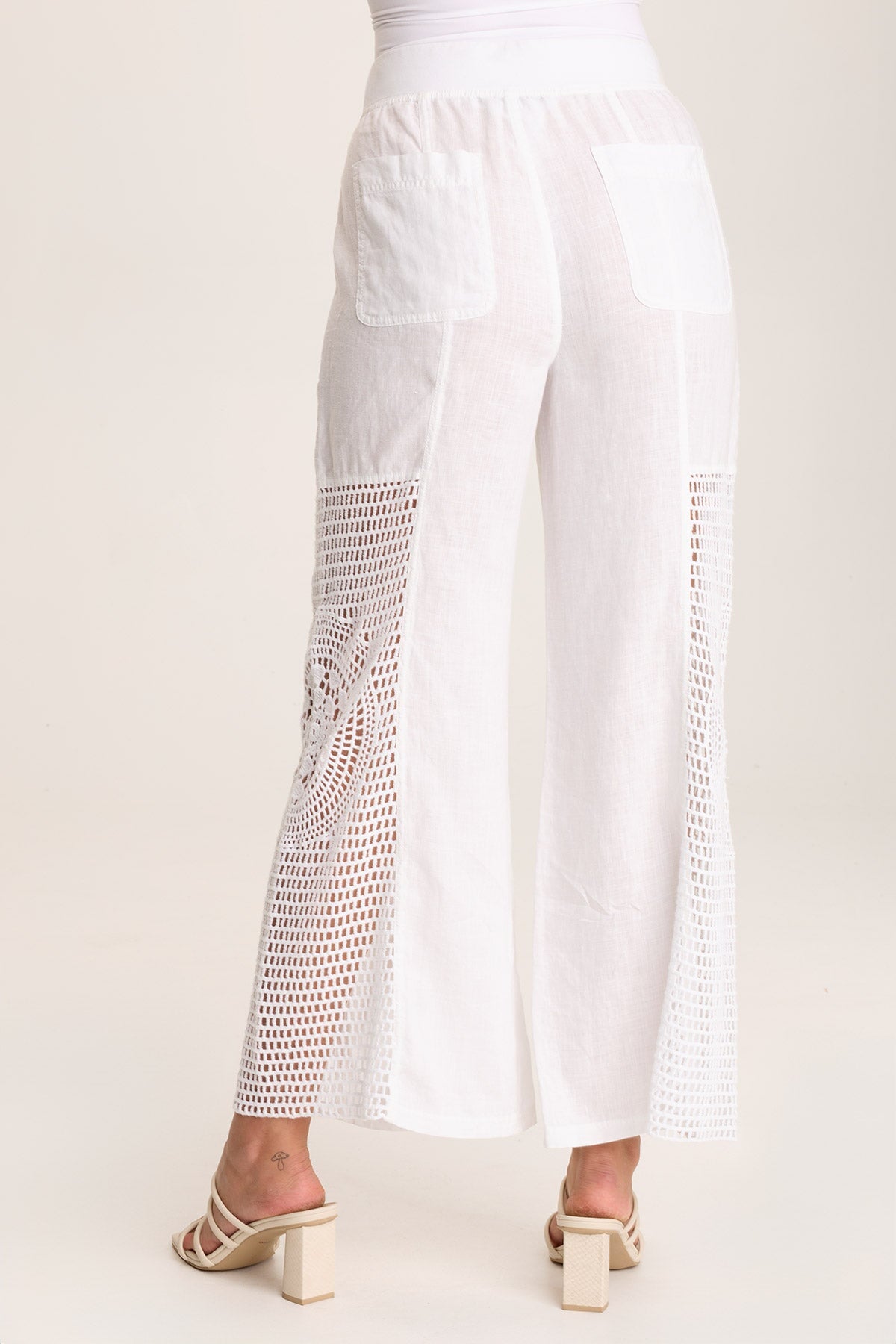 Tangent Linen/Crochet Wide Leg Pant White - XCVI